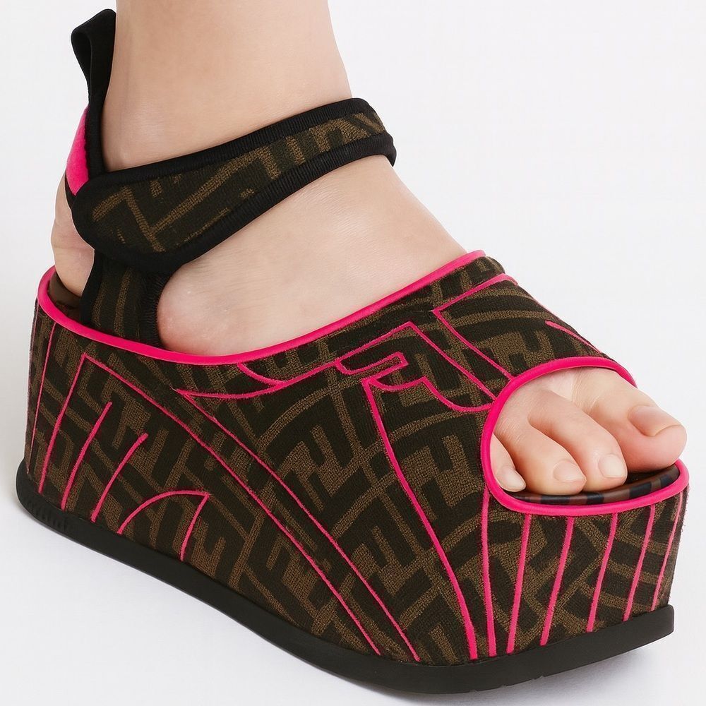FENDI FF Zucca Pink & Brown Platform Sandals IT37